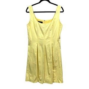 *Nine Wes Dress Scoop Neck Sleeveless Pleated A Line Skirt Zip Yellow Women 12